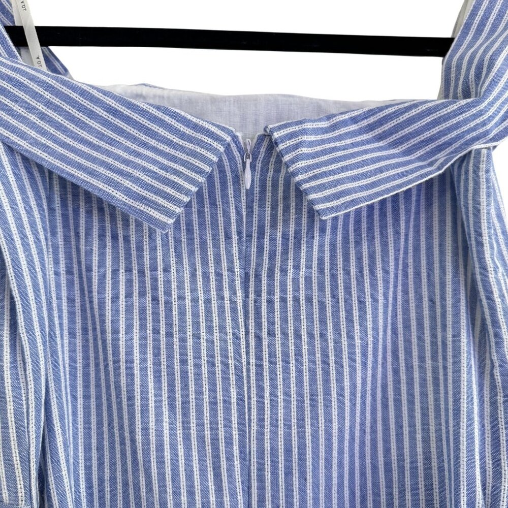 J.O.A. Los Angeles Blue Stripe Classic Off Shoulder Midi Dress Belted Size S - Picture 4 of 7